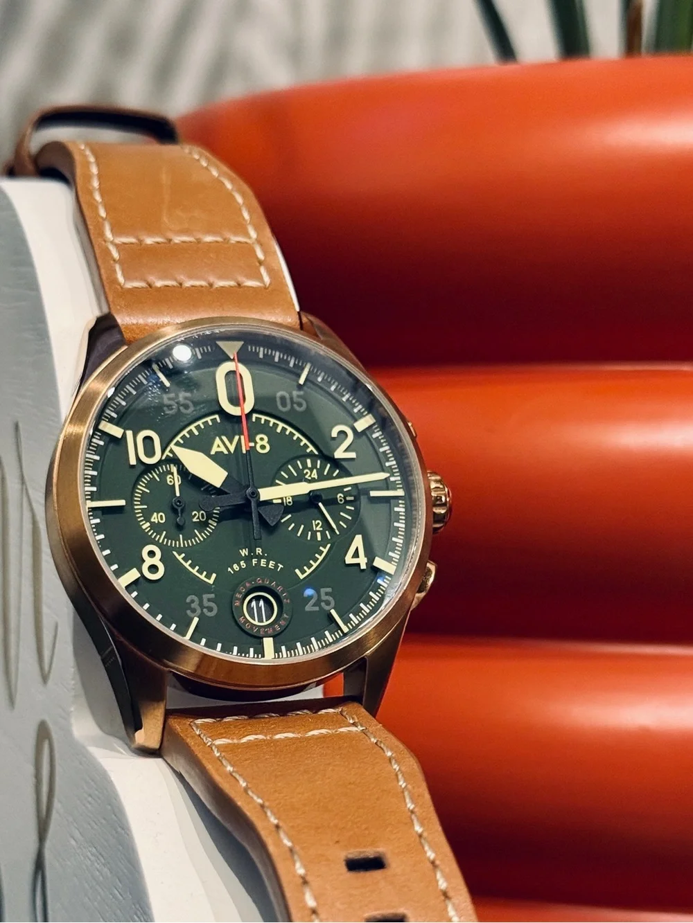 AVI-8 Spitfire Lock Chronograph | Bronze Green | Incl Box | Genuine Leather